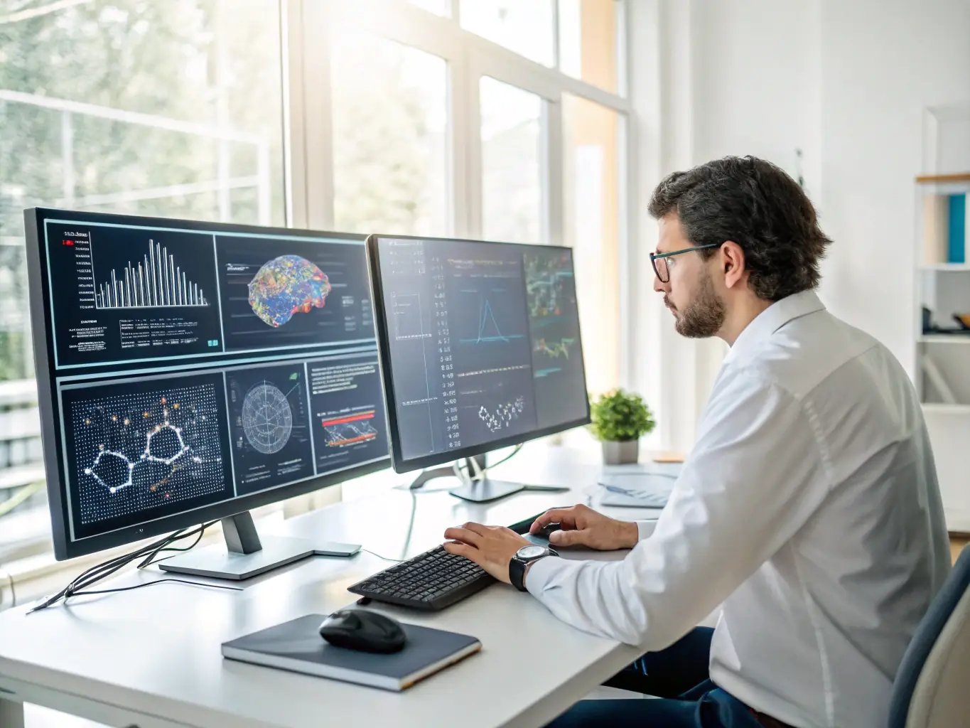 An image of a data scientist analyzing complex datasets using visualization tools and statistical software. The scene is analytical and insightful, emphasizing the power of data to drive decision-making.