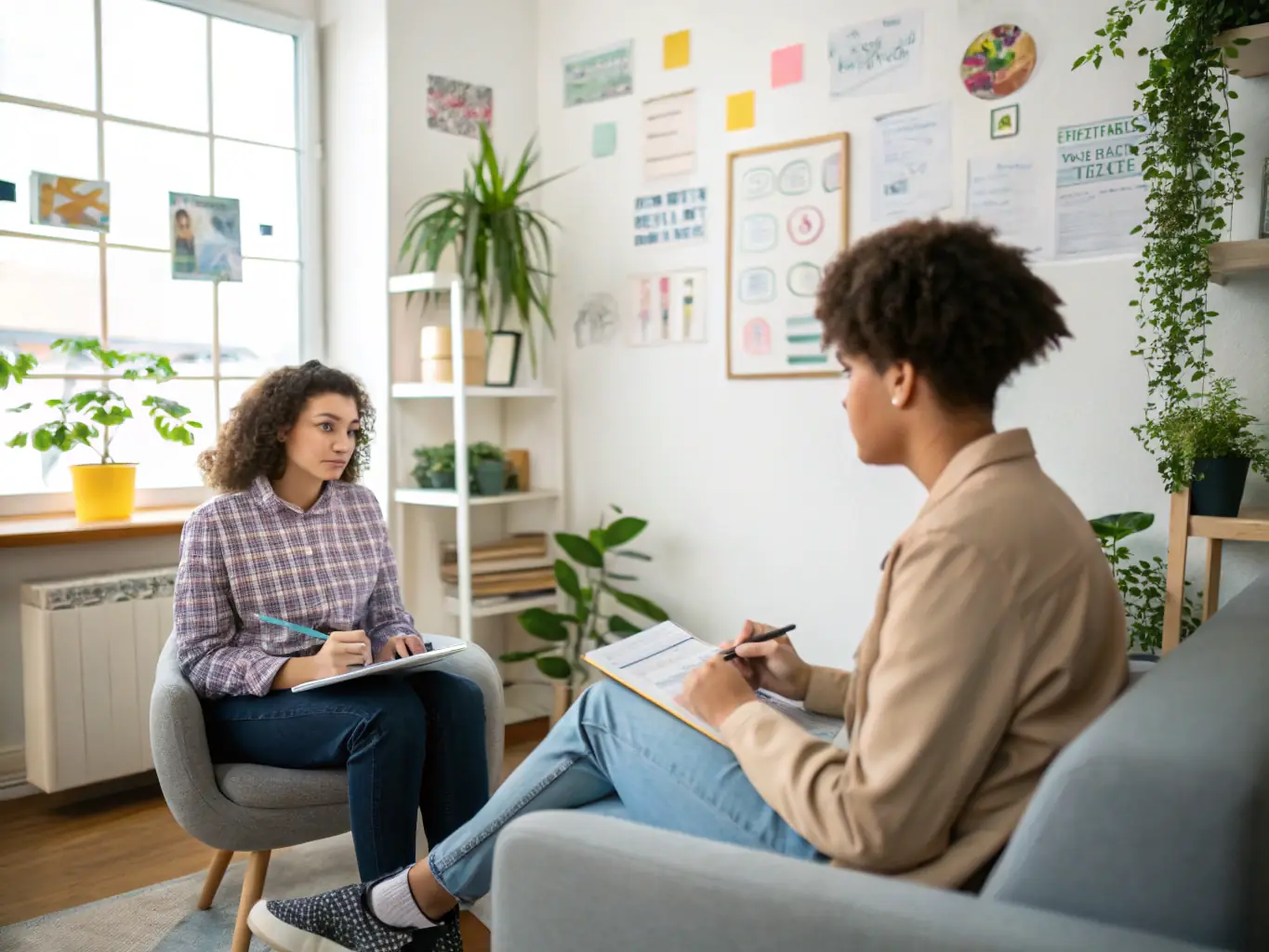 A student practicing common interview questions with a mentor, receiving constructive feedback and guidance on their responses.